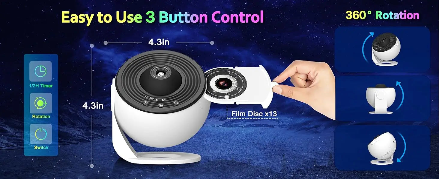 Galaxy Projector for Bedroom 13 Film Discs HD Image Star Projector Night Light 360° Rotating Children's Planetarium Projector