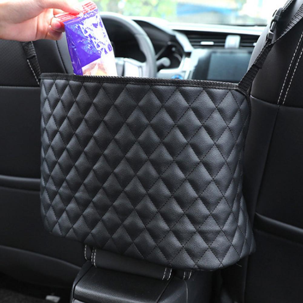 Car Seat Middle Storage Bag PU Leather Large Capacity Leather Bag Seat Back Storage Bag Water Cup Pockets Stowing Tidying