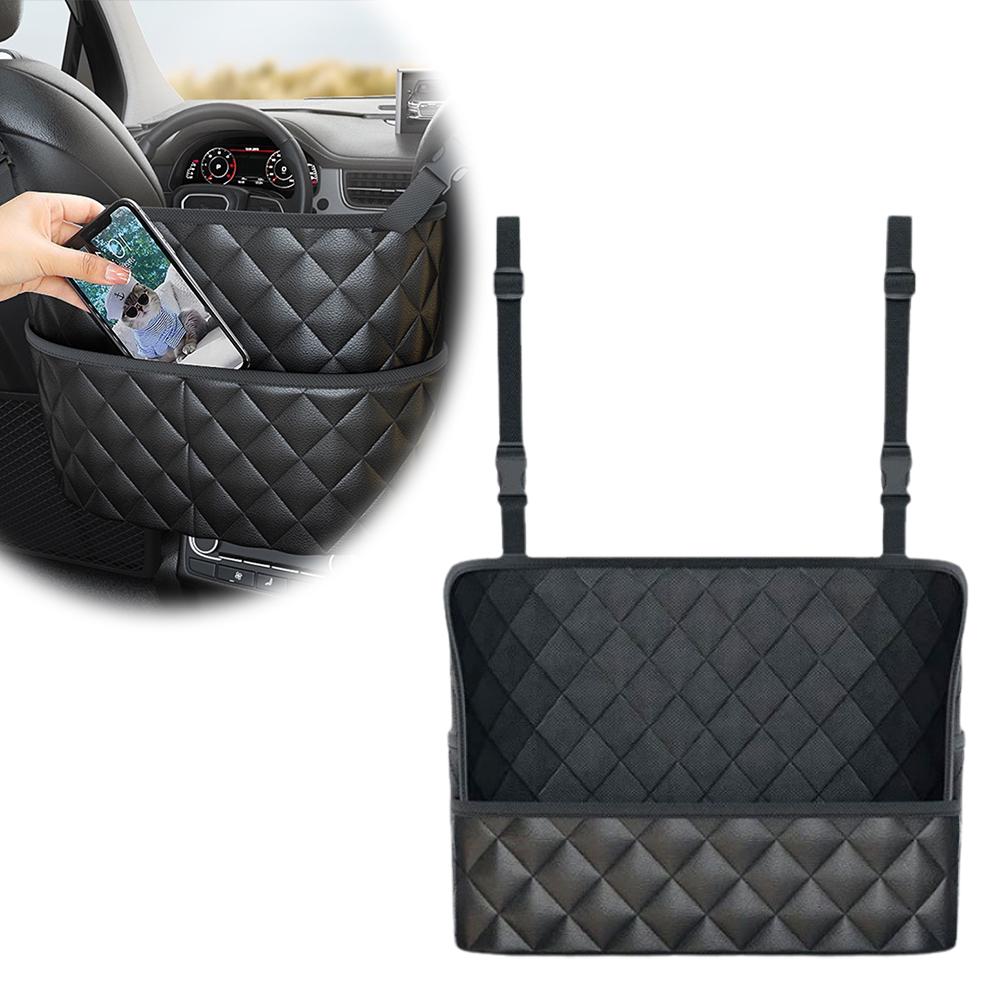 Car Seat Middle Storage Bag PU Leather Large Capacity Leather Bag Seat Back Storage Bag Water Cup Pockets Stowing Tidying