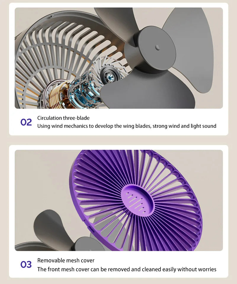 Electric Fan 3 In 1 Rechargeable Small Folding Cycle Desktop Wall-mounted Small Fan Dormitory Toilet Cold Wind Summer Fan