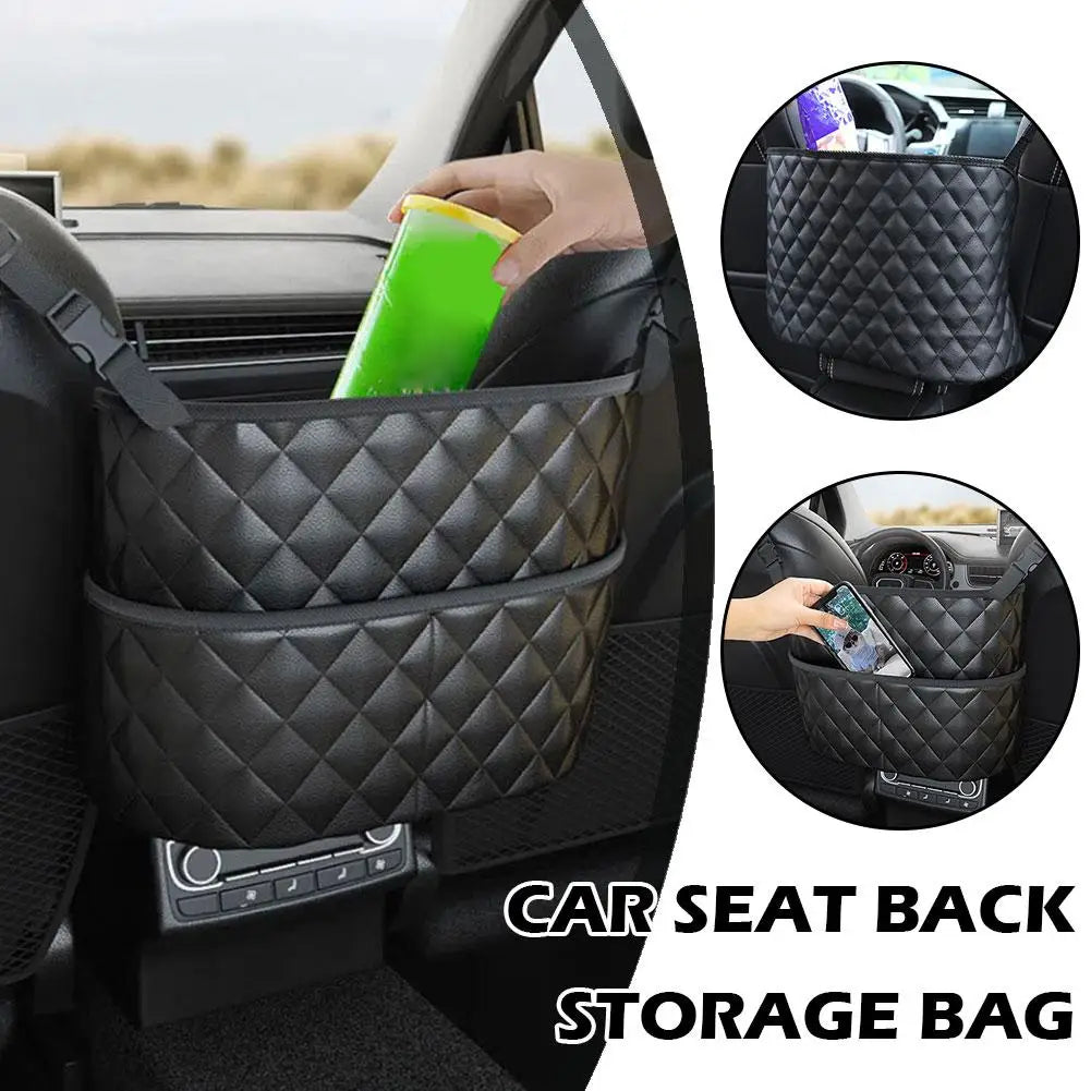Car Seat Middle Storage Bag PU Leather Large Capacity Leather Bag Seat Back Storage Bag Water Cup Pockets Stowing Tidying
