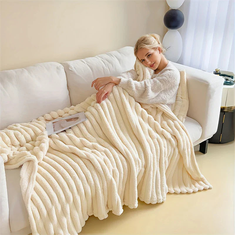 Imitation Rabbit Velvet Autumn Warm Bed Blanket or Blanket and Pillowcase Soft Warmth Winter Sofa Blankets for Throw Lap Blanket