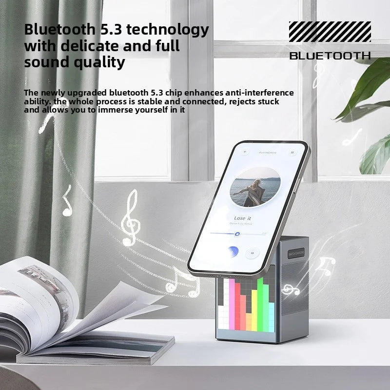 6-in-1 multifunctional wireless fast charging Bluetooth speaker alarm clock cartoon pixel for charging mobile phones/watches
