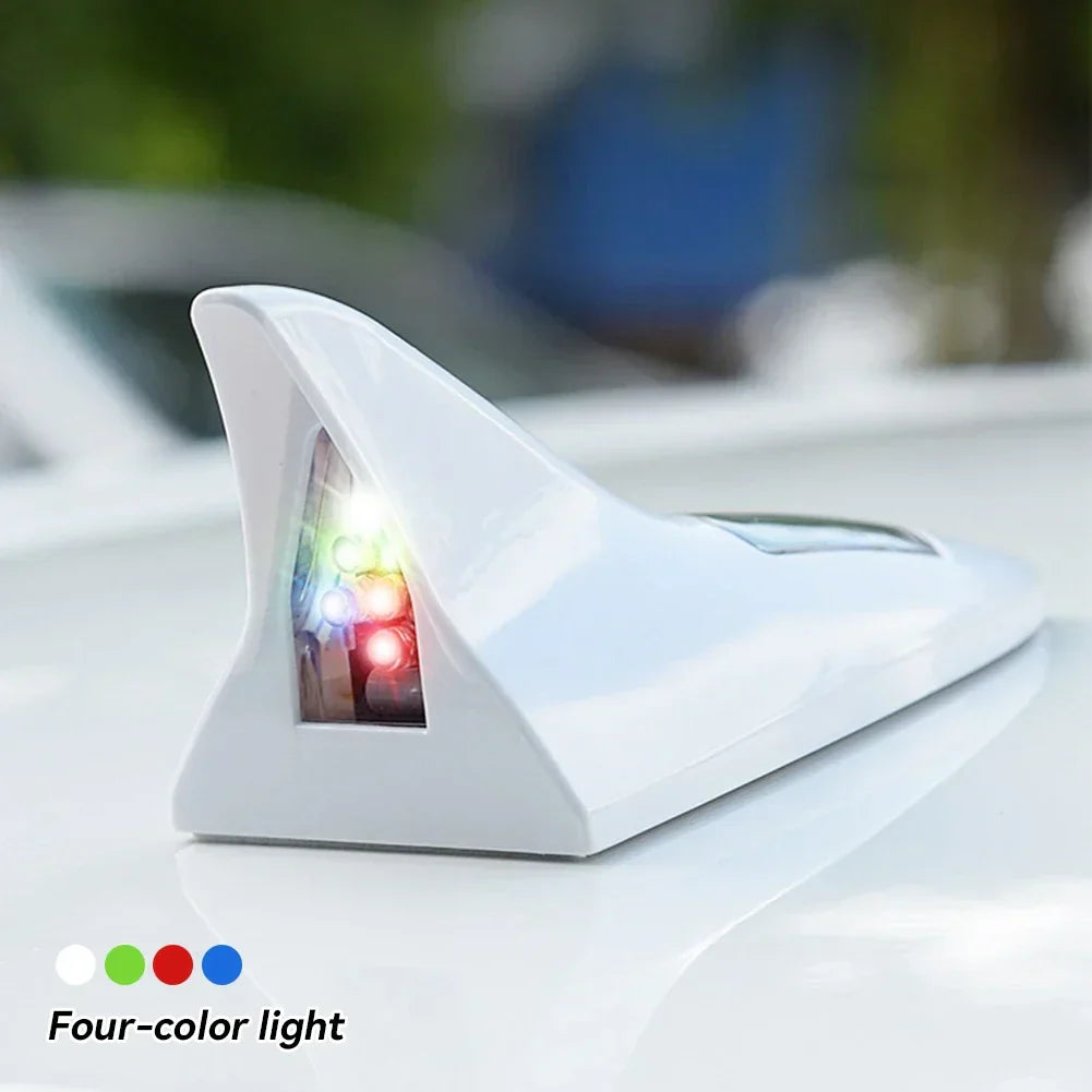 Universal Car Shark Fin Antenna Roof Tail Modification Light with Solar LED Light Car Antenna Driving Safety Warning Light