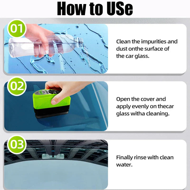 1pcs Automotive Car Oil Film Cleaning Brush,150ml Glass Oil Film Remover for Car Window,Windshield Brush For Car Care