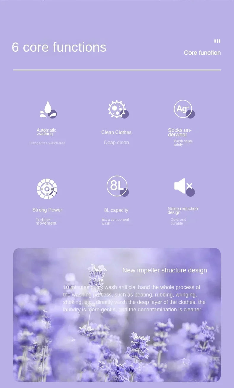 Portable Washing Machine 8L Small Foldable with Spin Dryer for Socks Underwear Panties Mini Washer Household Laundry