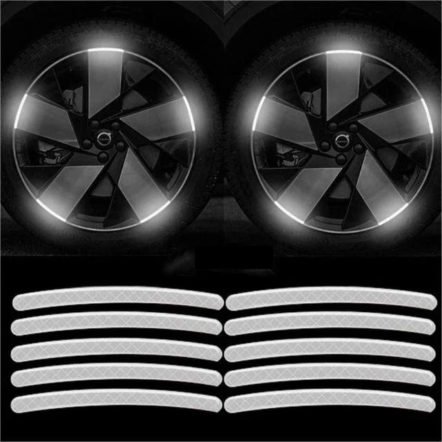 20Pcs Wheel Hub Reflective Sticker Rainbow Fluorescence Luminous Stripe Tape Car Motorcycle Decal Night Driving Safety Accessory