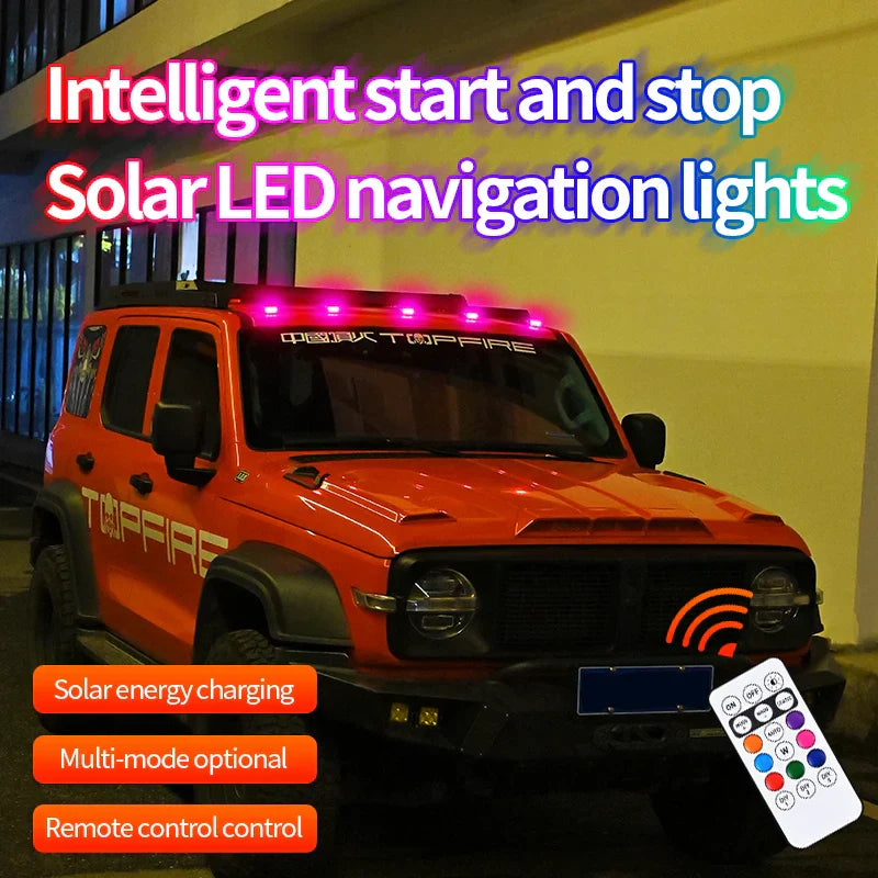 Solar Car Roof Strobe Light With Remote Control Cab Signal Lamp Wireless No Punch LED Truck Pickup Truck Roof Warning Lights