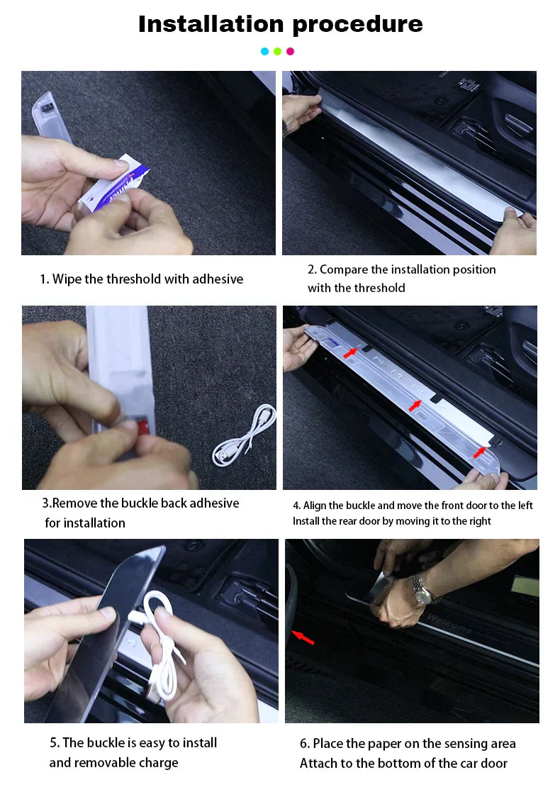 Car Welcome Door Sill Light Threshold Lamp Welcome Plate Pedal Light with Wireless LED Light Adjustable color changing mode