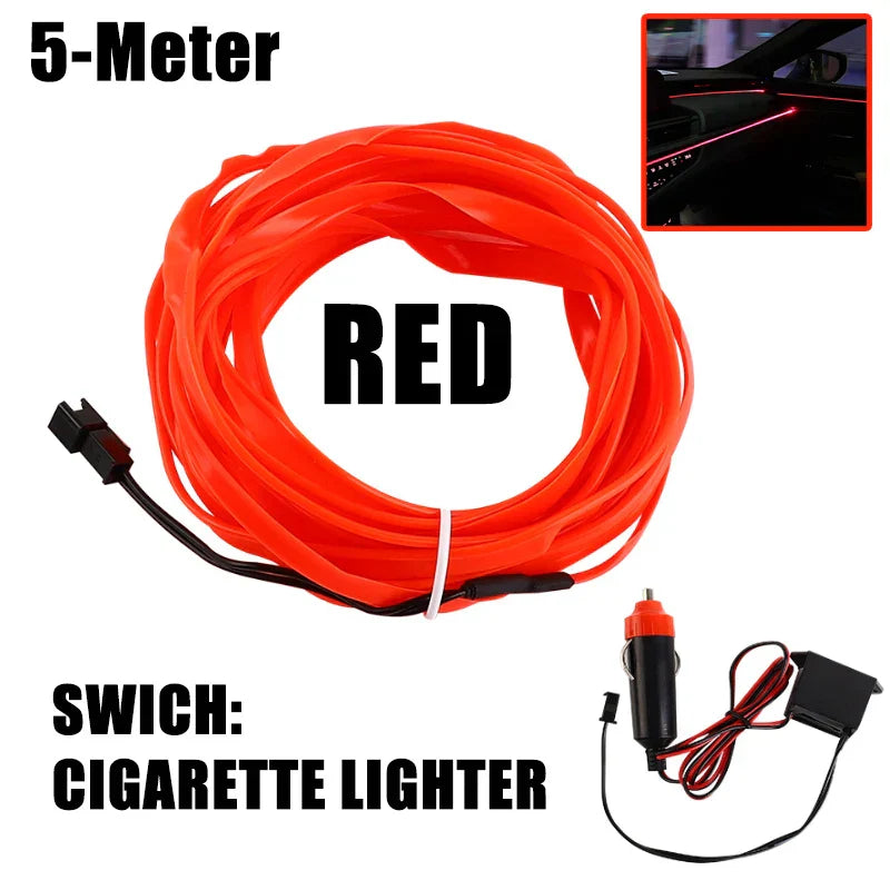 5m Car Interior Ambient Light USB/Cigarette Lighter Flexible Atmosphere Led Light Strip Universal Single-Color Auto Neon Lamp