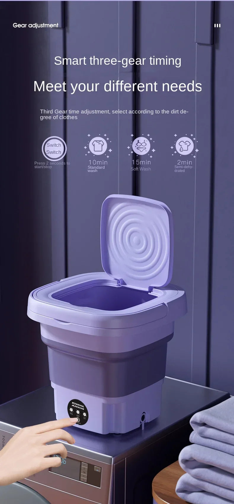 6.5L Portable Small Foldable Washing Machine with Spin Dryer For Socks Underwear Panties Washer Household Mini Washing Machine