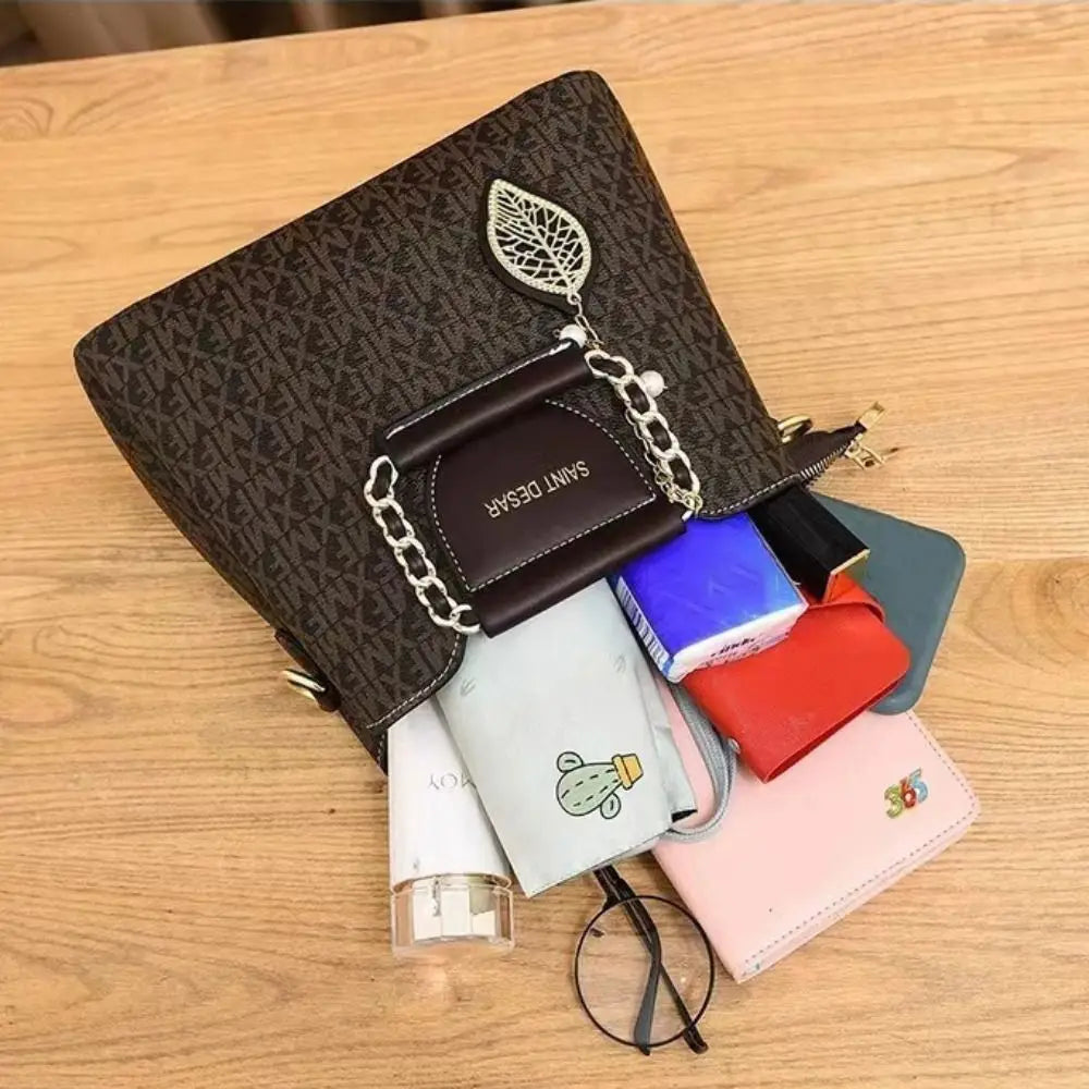 New PU Handbag Large Capacity Printing Messenger Bag Shoulder Bag Office Use