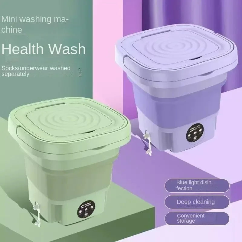 Portable Washing Machine 8L Small Foldable with Spin Dryer for Socks Underwear Panties Mini Washer Household Laundry