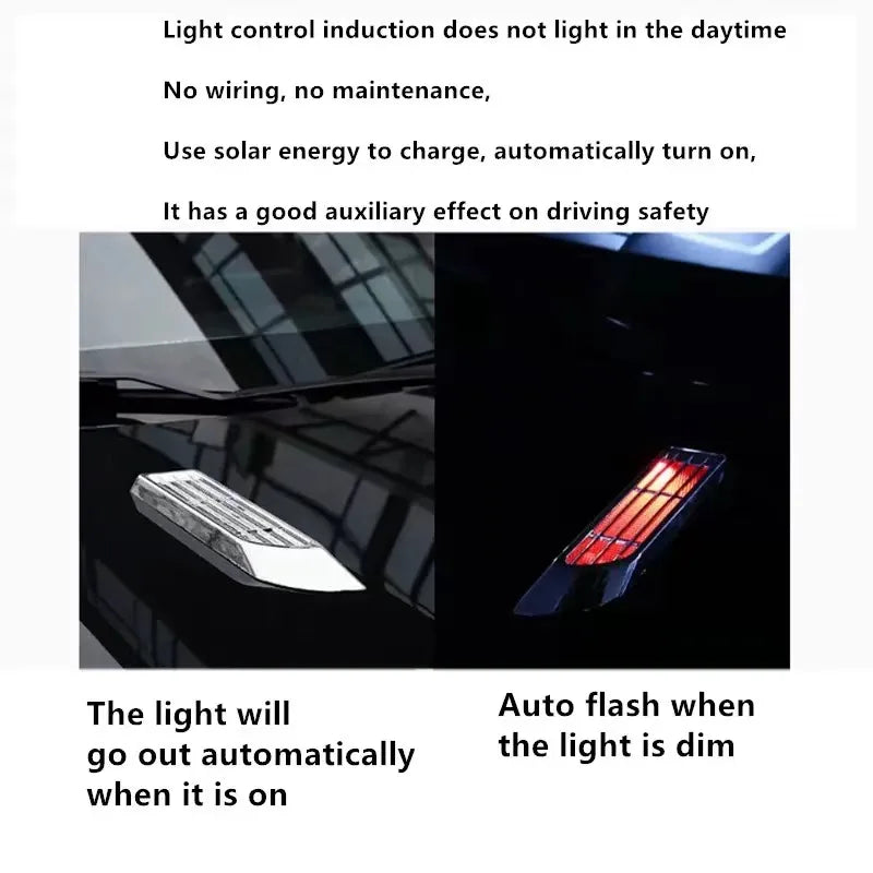 2pcs Car Solar Flashing LED Warning Lights Universal Adjustable Automotive Parking Rearing Warning Light Car Styling Accessories