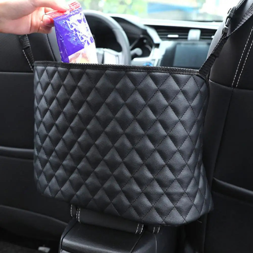 Car Seat Middle Storage Bag PU Leather Large Capacity Leather Bag Seat Back Storage Bag Water Cup Pockets Stowing Tidying