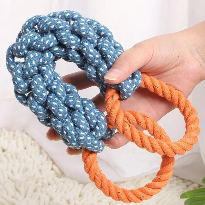 Indestructible Cotton Rope Toy for Medium Large Dogs Tough Natural Chew Toy Puppy Teething Stress Relief Built-in Toothbrush Des